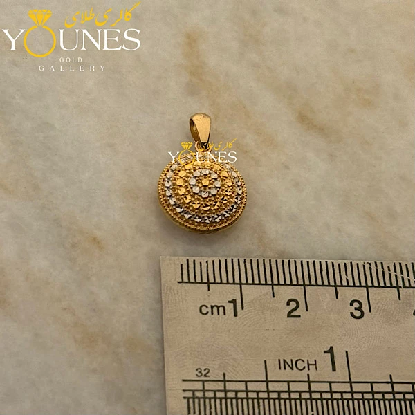 آویز طلا دایره تراش دار دورنگ